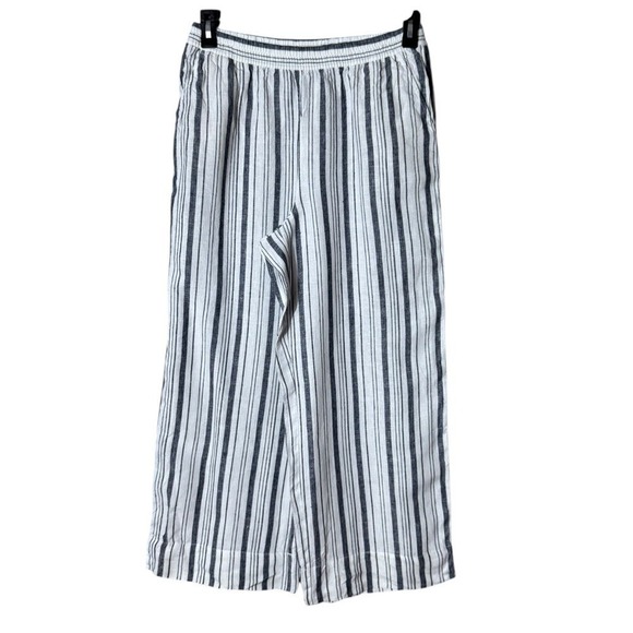 Loft Womens Wide Leg Linen Pants Size MP Beachy Bohemian Lagom Nautical Striped - Picture 1 of 6